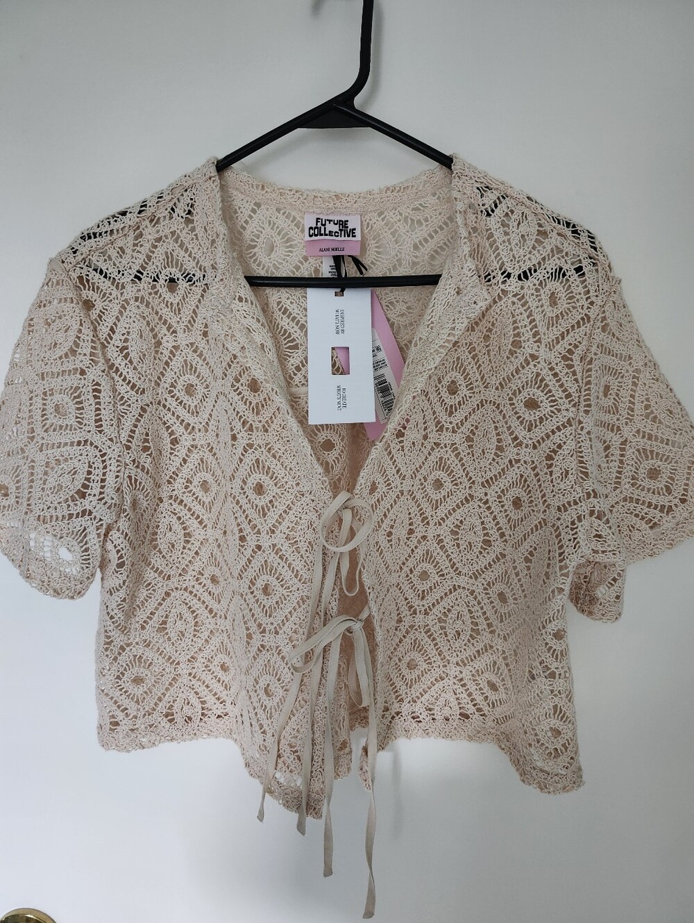 Future Collective Cream Crochet Tie-Front Cardigan